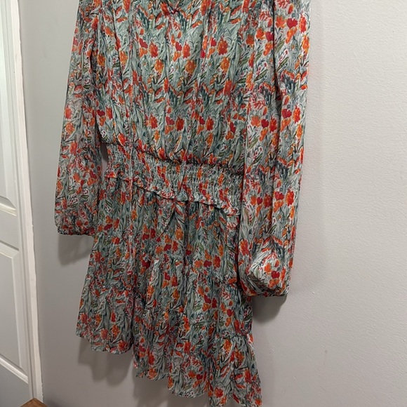 Easel Smocked Chiffon Layer Dress - Mint/Tangerine - Picture 5 of 6
